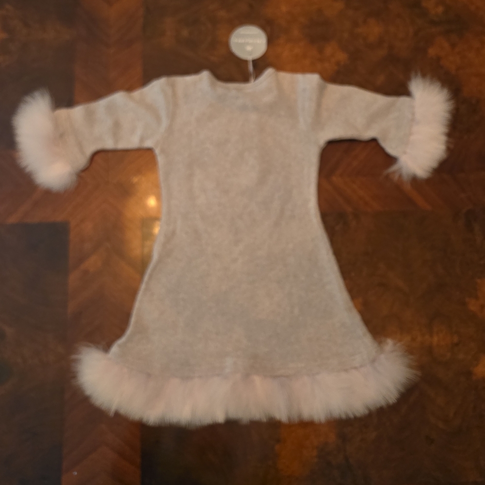 Charabia Elegant Cream Kids Dress with Fur Trim